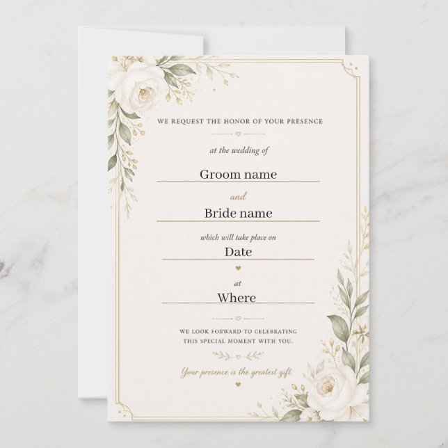 Invitation Ensemble d'invitation de mariage floral élégant (Devant)