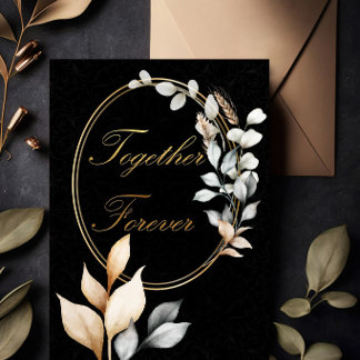 Invitation Ensemble Élégant Mariage Noir et Or Pour Toujours