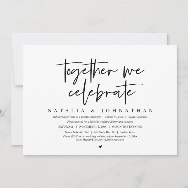 Invitation Ensemble, Nous Fêtons, Mariage Elopement Party (Devant)