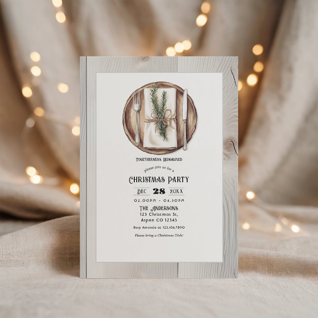 Invitation Ensemble Réinventé Fête de Noël Rustique (Togetherness Reimagined Rustic Christmas Party Invitation)