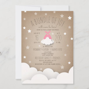 Invitation Ensemble rose de nuages de joie + Baby shower des
