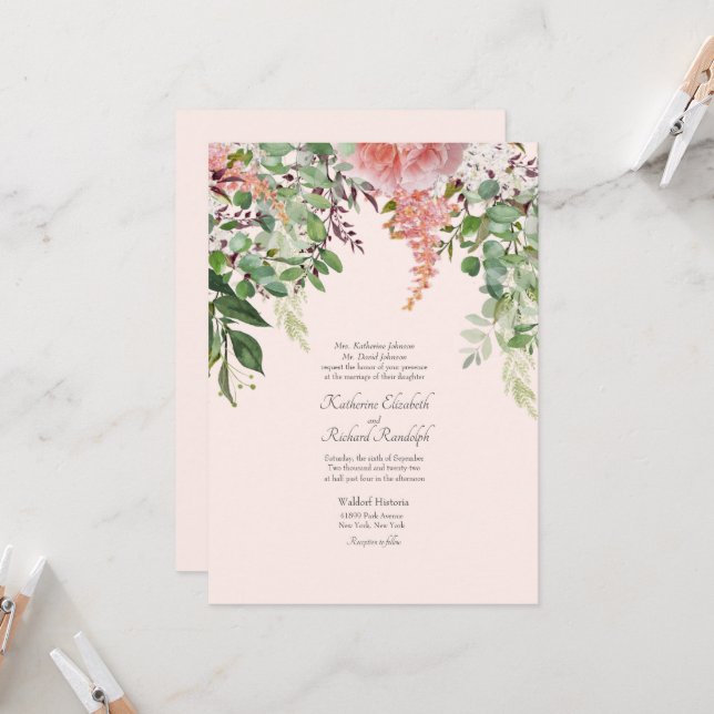 Invitation Ensembles de mariage formels des parents Rose Un L (Devant/Arrière en situation)