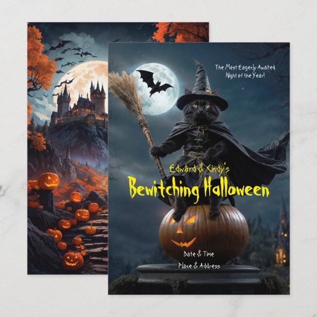 Invitation ensorcelante d'Halloween (Devant / Derrière)