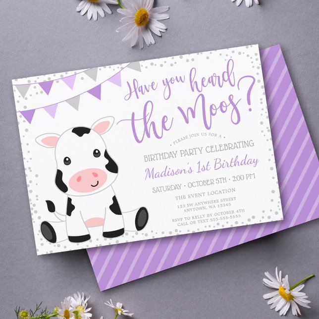 Invitation Entendu l'Anniversaire de la vache pourpre Moos (Créateur téléchargé)