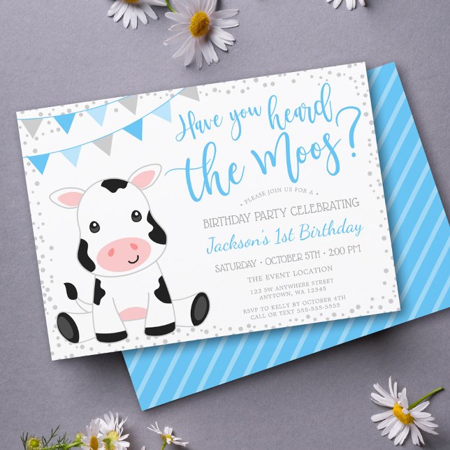 Invitation Entendu le garçon vache bleu Moos Anniversaire (Créateur téléchargé)