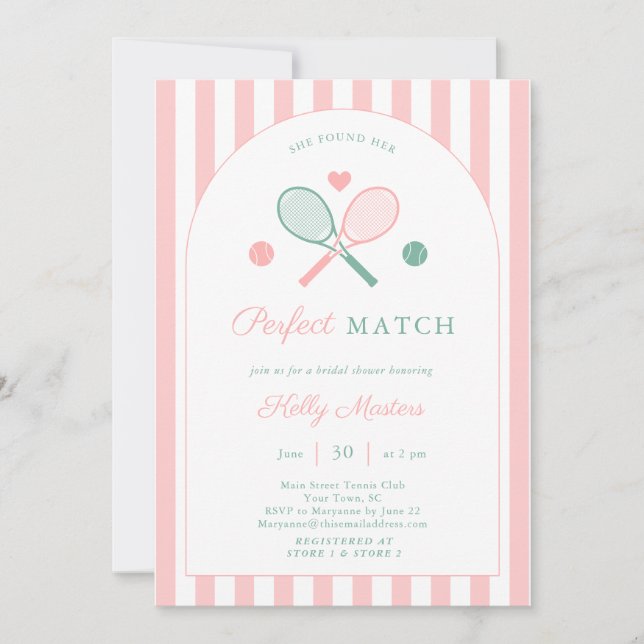 Invitation Enterrée de mariage rose vert Prépa Thème Tennis A (Devant)