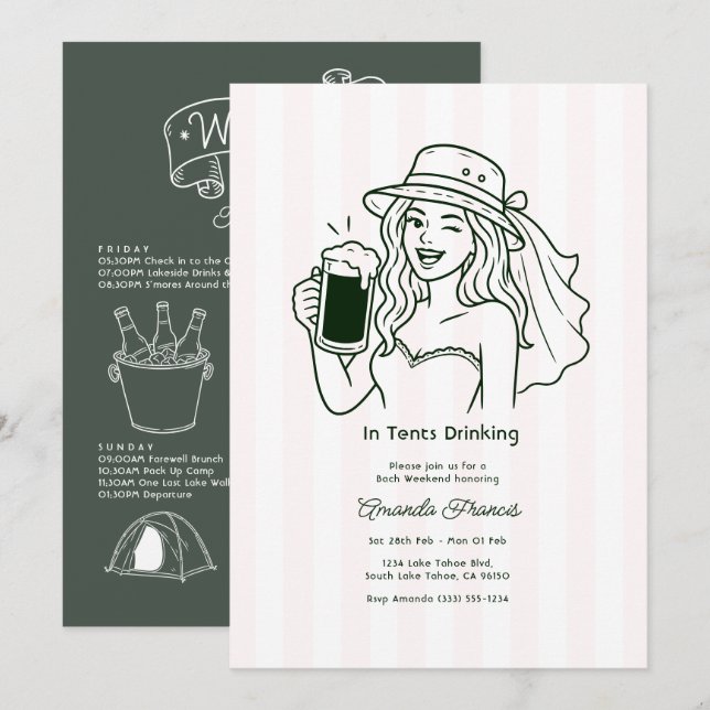 Invitation Enterrées à boire Doodle Camping Enterrement de vi (Devant / Derrière)