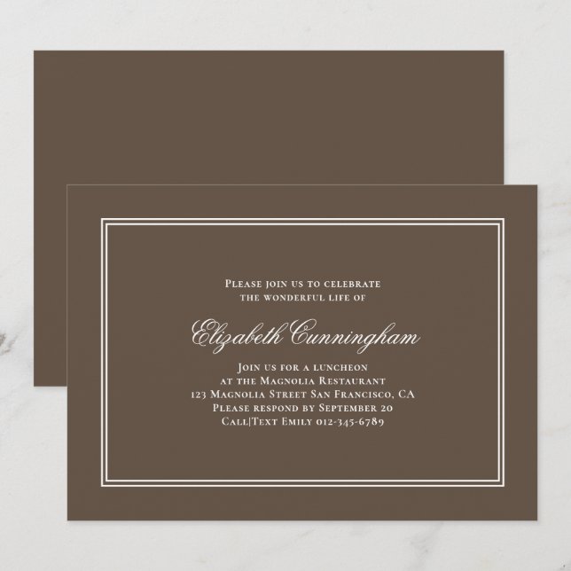 Invitation Enterrement commémoratif élégant classique et (Devant / Derrière)