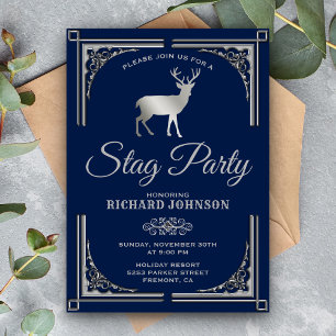 Invitation Enterrement de vie de garçon cerf argent bleu vint