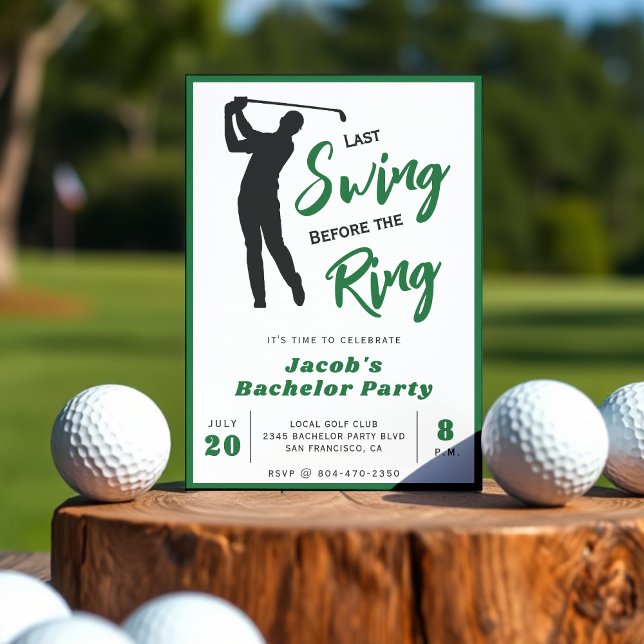 Invitation Enterrement de vie de garçon de golf Dernier swing (Golf Bachelor Party Last Swing Before the Ring Invitation
)