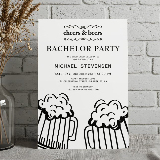 Invitation Enterrement de vie de garçon moderne avec Cheers a (Créateur téléchargé)