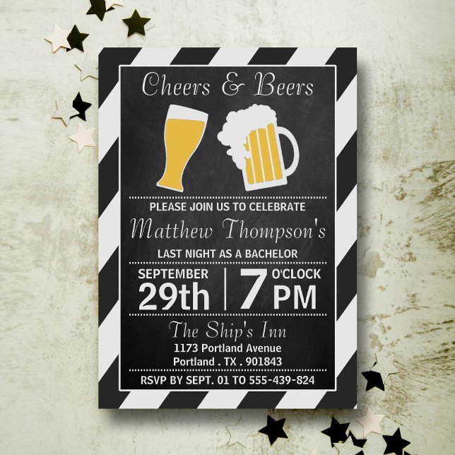 Invitation Enterrement de vie de garçon tableau craie Cheers  (Créateur téléchargé)