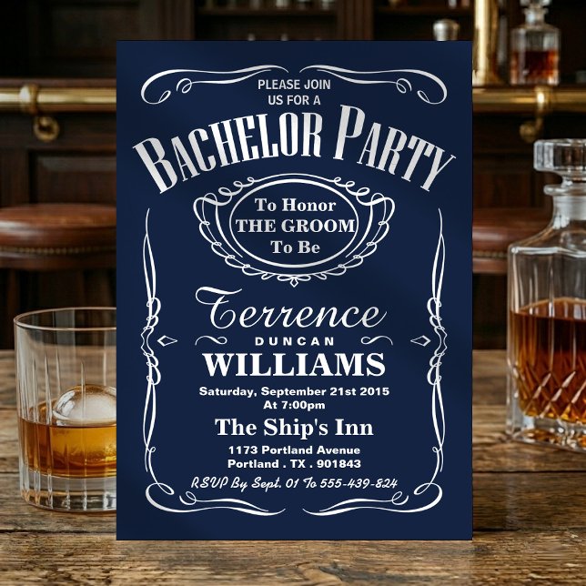 Invitation Enterrement de vie de garçon typographie Navy bran (Créateur téléchargé)