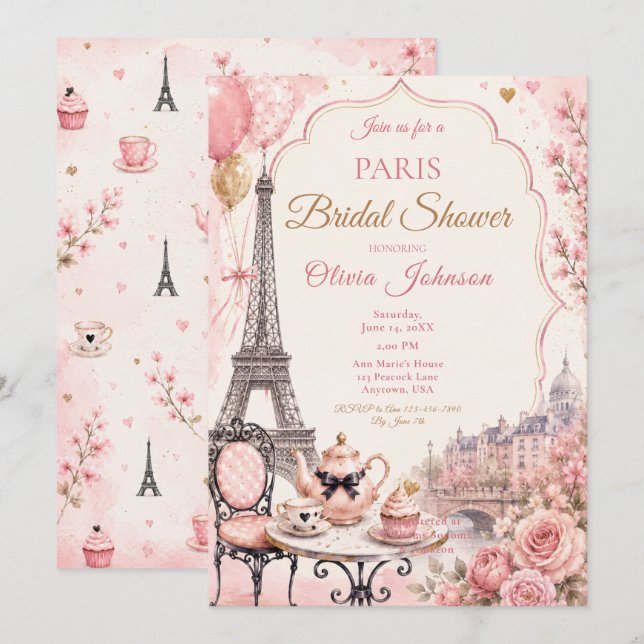 Invitation Enterrement de vie de jeune fille à Paris (Devant / Derrière)