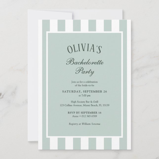 Invitation Enterrement de vie de jeune fille à rayures côtièr (Devant)