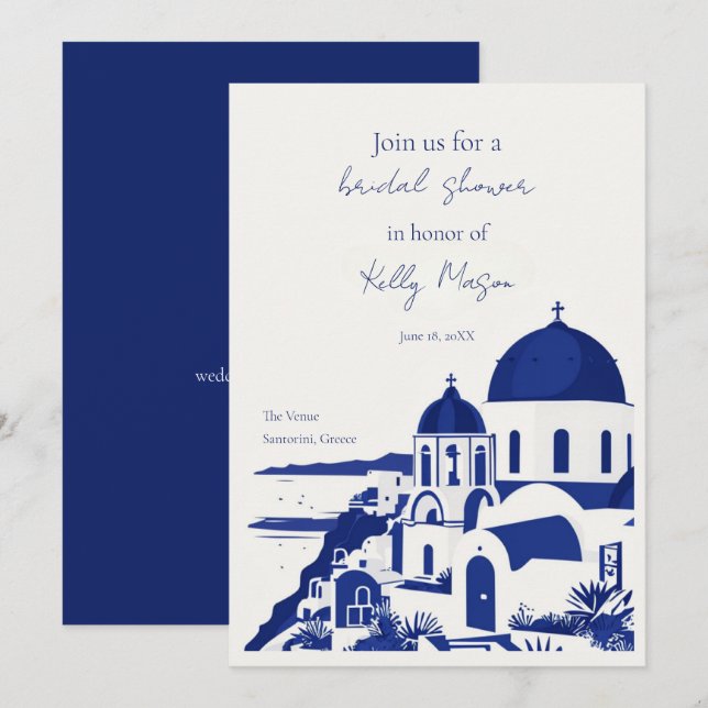 Invitation Enterrement de vie de jeune fille à Santorin Grèce (Devant / Derrière)