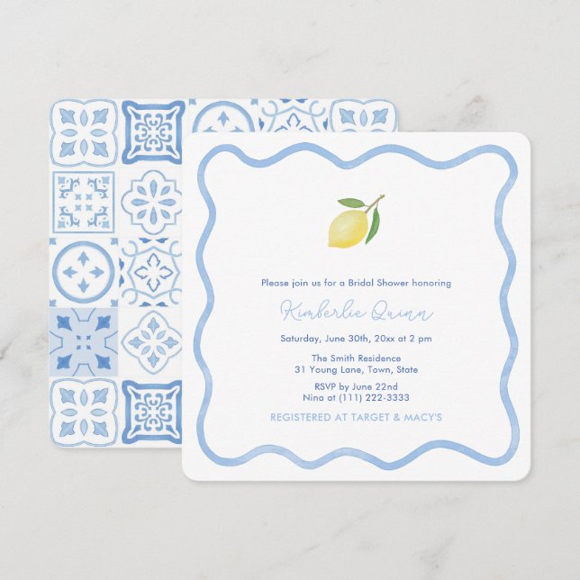 Invitation Enterrement de vie de jeune fille aux citrons avec (Devant / Derrière)