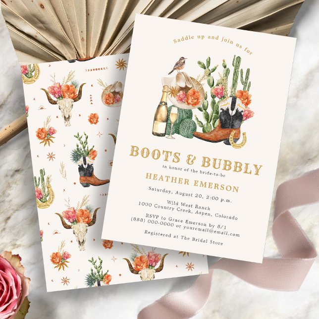 Invitation Enterrement de vie de jeune fille Boots (Watercolor Boots and Bubbly Bridal Shower Invitation by Painted Papery
)
