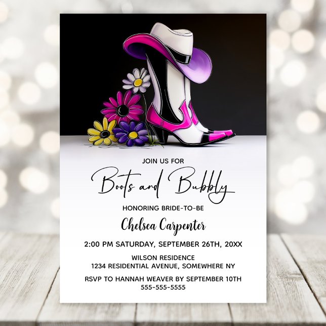 Invitation Enterrement de vie de jeune fille Boots and Bubbly (Créateur téléchargé)