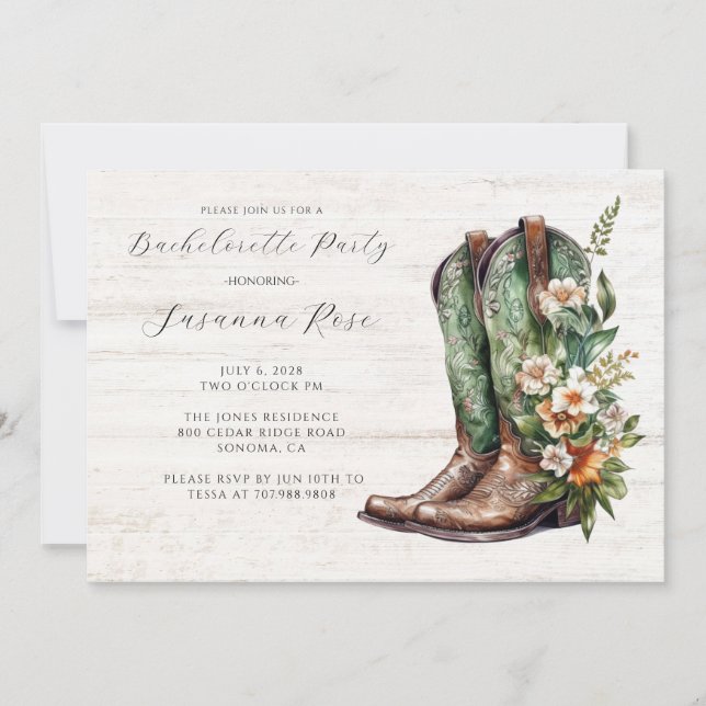 Invitation Enterrement de vie de jeune fille Boots Rustique (Devant)