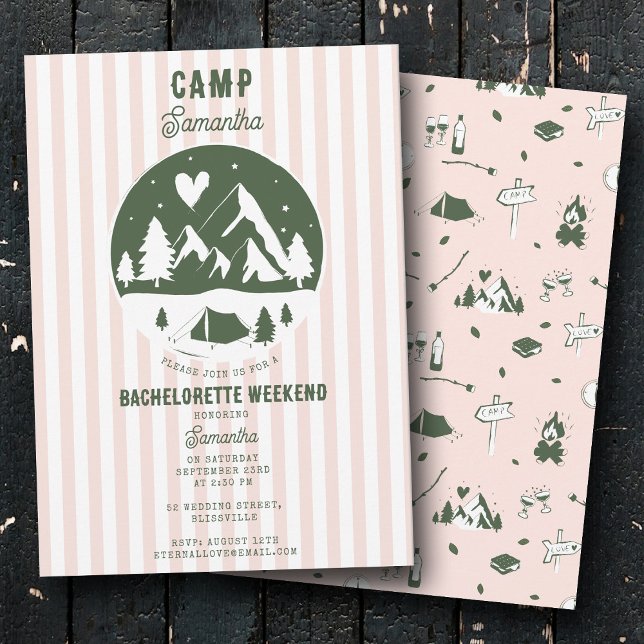 Invitation Enterrement de vie de jeune fille Camping Bach Wee (Camp Bachelorette Party Camping Bach Weekend Pink Invitation)