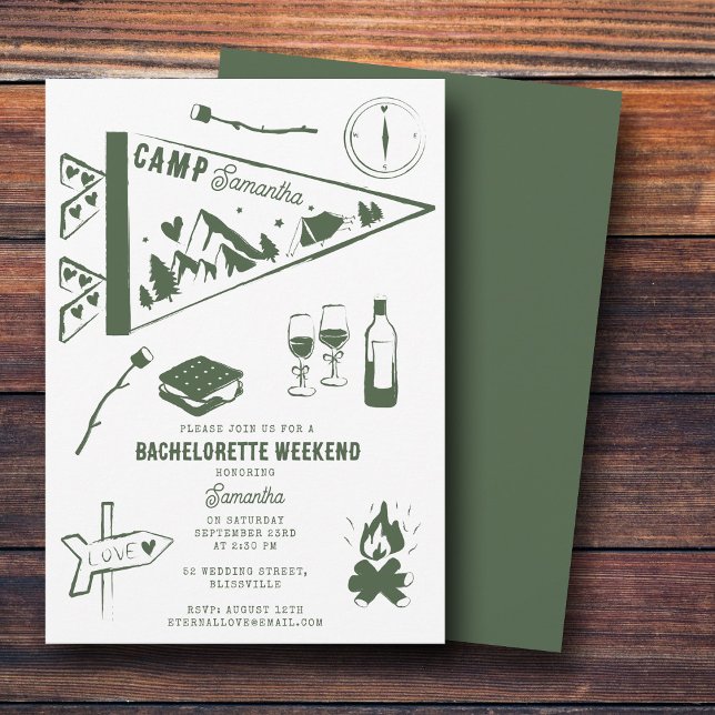 Invitation Enterrement de vie de jeune fille Camping Bach Wee (Camp Bachelorette Party Camping Bach Weekend Invitation)