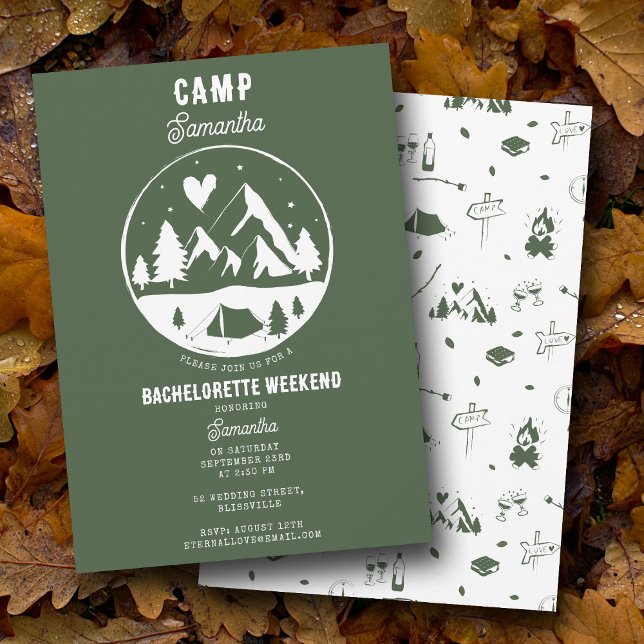 Invitation Enterrement de vie de jeune fille Camping Bach Wee (Camp Bachelorette Party Camping Bach Weekend Invitation)