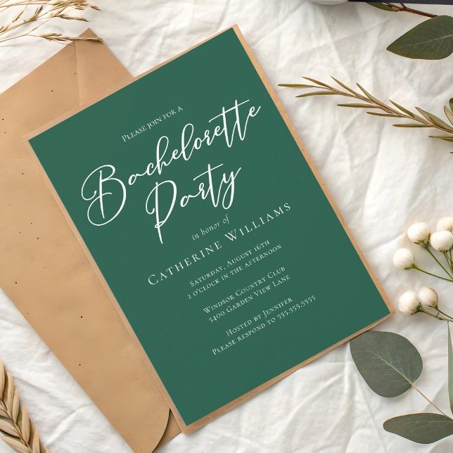Invitation Enterrement de vie de jeune fille chic vert émerau (Créateur téléchargé)