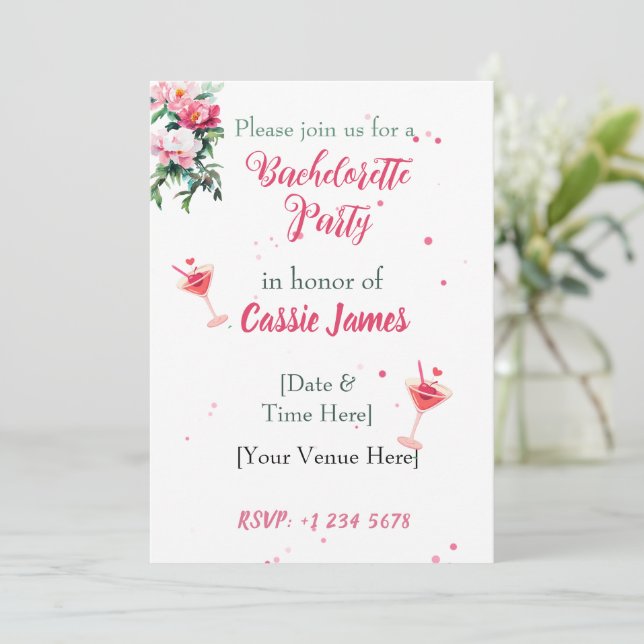 Invitation Enterrement de vie de jeune fille Cocktail Fleur d (Debout devant)
