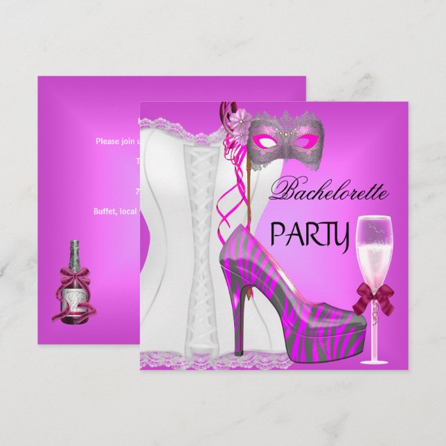 Invitation Enterrement de vie de jeune fille Corset blanc Cha (Devant / Derrière)
