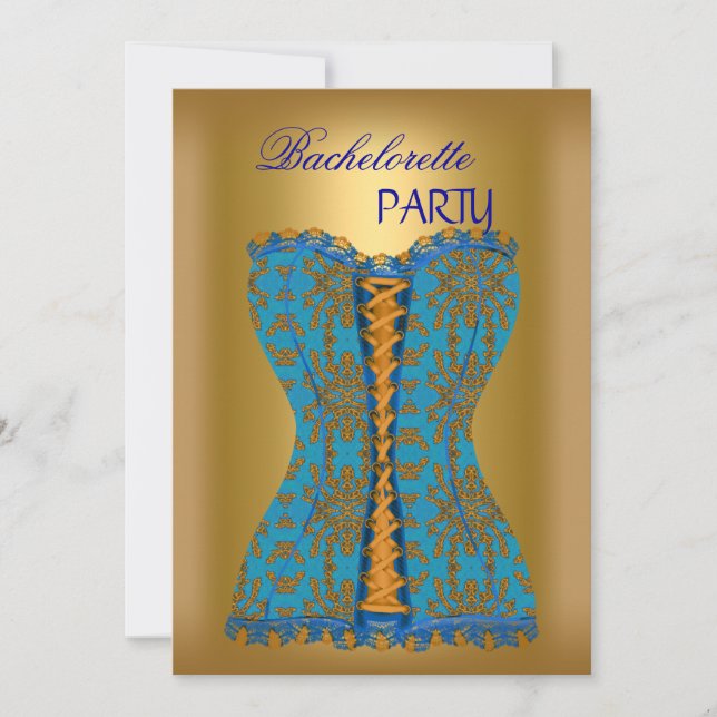 Invitation Enterrement de vie de jeune fille Corset Bleu sarc (Devant)