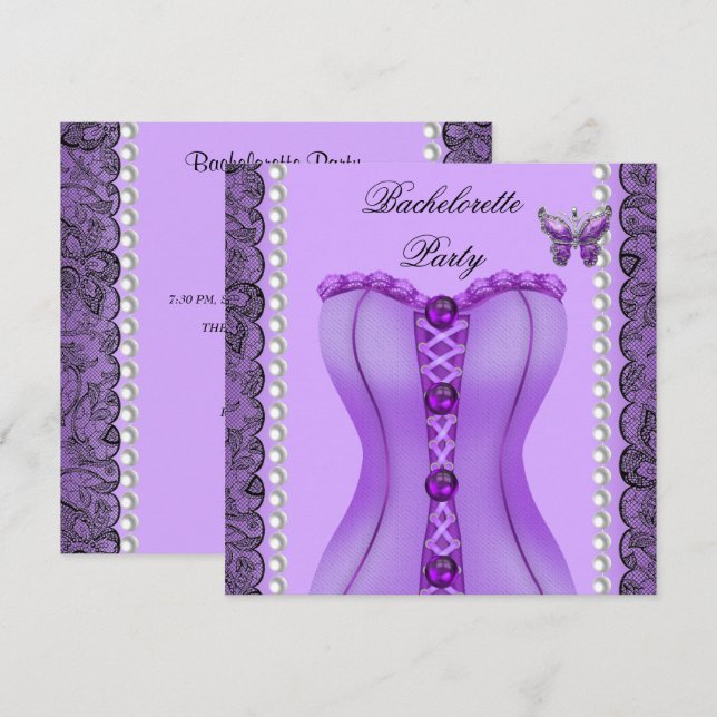 Invitation Enterrement de Vie de Jeune Fille Corset Papillon  (Devant / Derrière)
