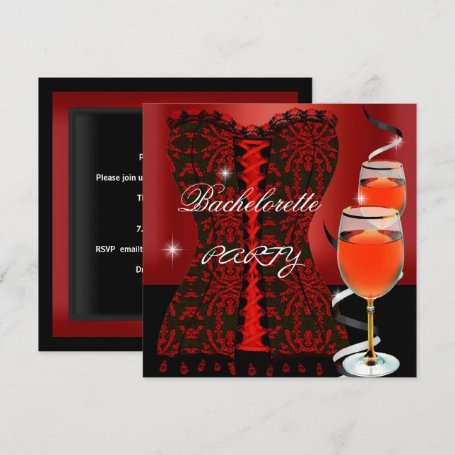 Invitation Enterrement de vie de jeune fille Corset rouge Vin (Devant / Derrière)