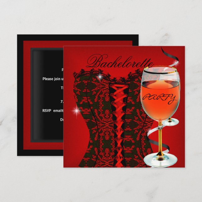 Invitation Enterrement de vie de jeune fille Corset Rouge Vin (Devant / Derrière)