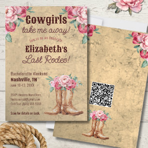 Invitation Enterrement de vie de jeune fille Cowgirl Rose Rus