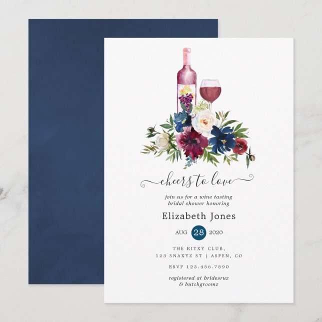 Invitation Enterrement de vie de jeune fille Dégustation de v (Devant / Derrière)