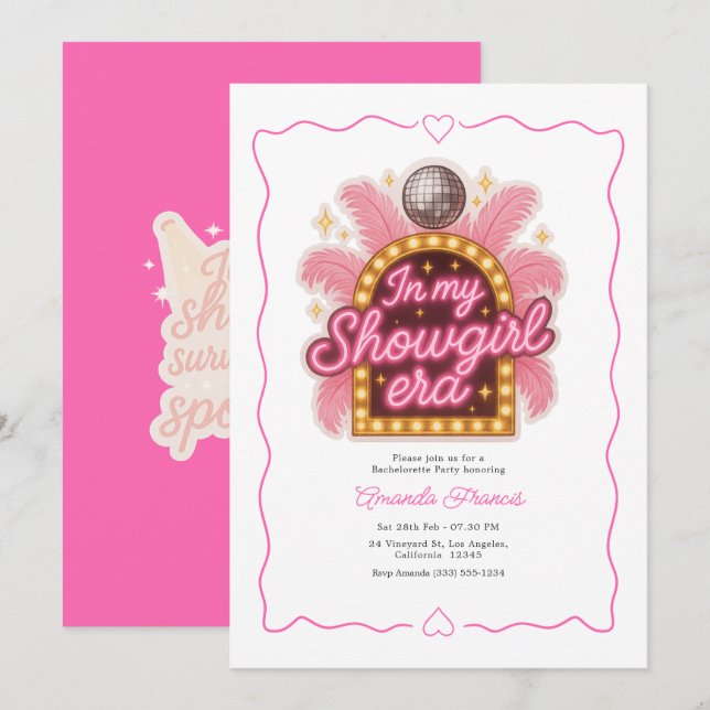 Invitation Enterrement de vie de jeune fille Disco Glam Rose  (Devant / Derrière)