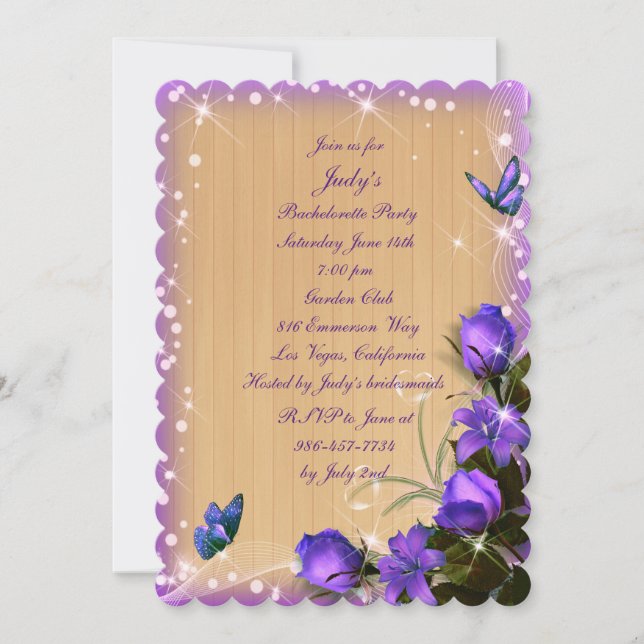 Invitation Enterrement de vie de jeune fille Floral Pourpre B (Devant)