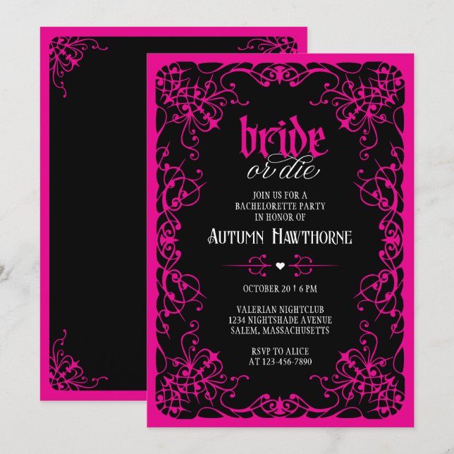 Invitation Enterrement de vie de jeune fille gothique Bride o (Devant / Derrière)