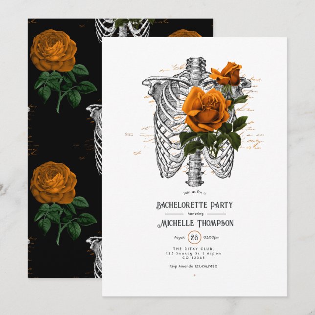 Invitation Enterrement de vie de jeune fille gothique floral  (Devant / Derrière)
