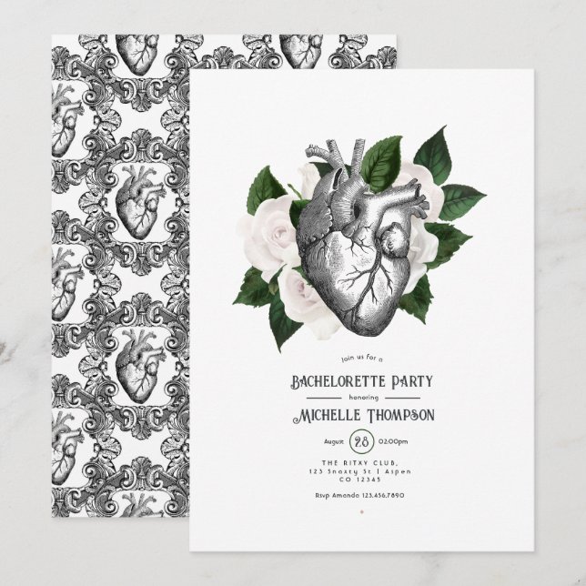 Invitation Enterrement de vie de jeune fille gothique floral  (Devant / Derrière)