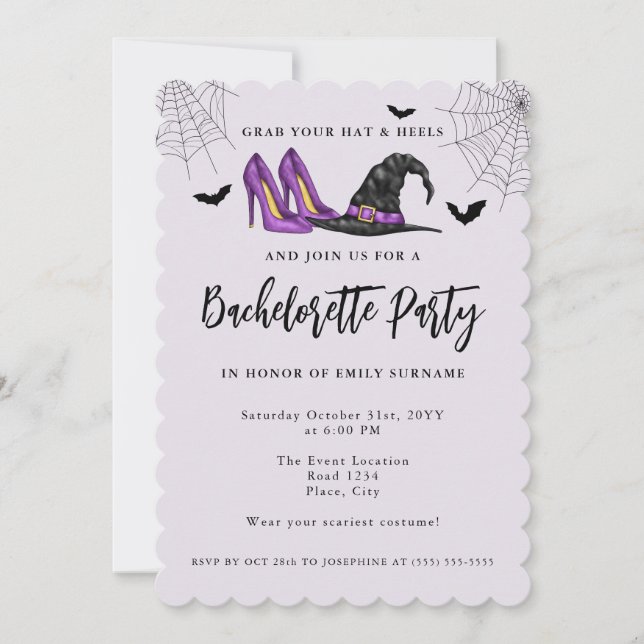 Invitation Enterrement de vie de jeune fille Halloween violet (Devant)