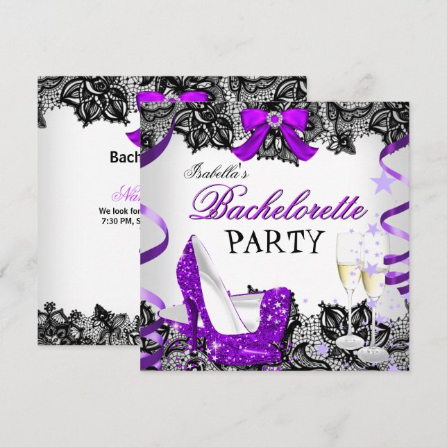 Invitation Enterrement de vie de jeune fille Lace Violet Cham (Devant / Derrière)
