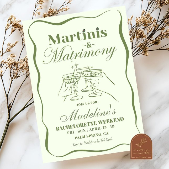 Invitation Enterrement de vie de jeune fille Martinis et Matr (Créateur téléchargé)