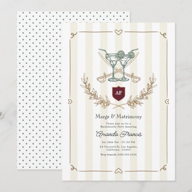 Invitation Enterrement de Vie de Jeune Fille Monogramme Prepp (Devant / Derrière)