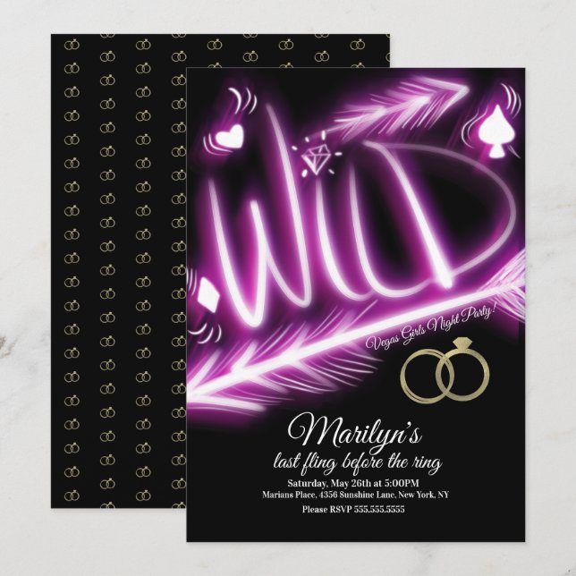Invitation Enterrement de vie de jeune fille Neon Wild Vegas  (Devant / Derrière)