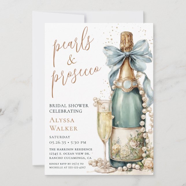 Invitation Enterrement de vie de jeune fille Perles & Prosecc (Devant)