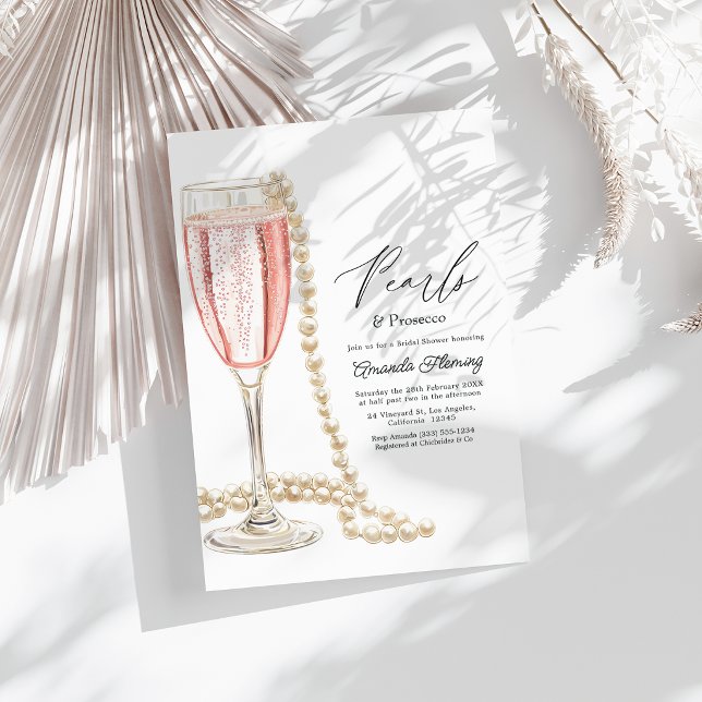 Invitation Enterrement de vie de jeune fille Perles & Prosecc (Pearls & Prosecco Bridal Shower Invitation)