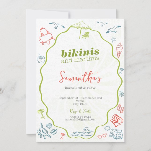 Invitation Enterrement de vie de jeune fille plage Bikinis &  (Devant)