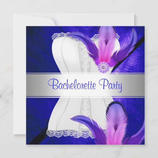 Invitation Enterrement de vie de jeune fille plume bleue (Devant)